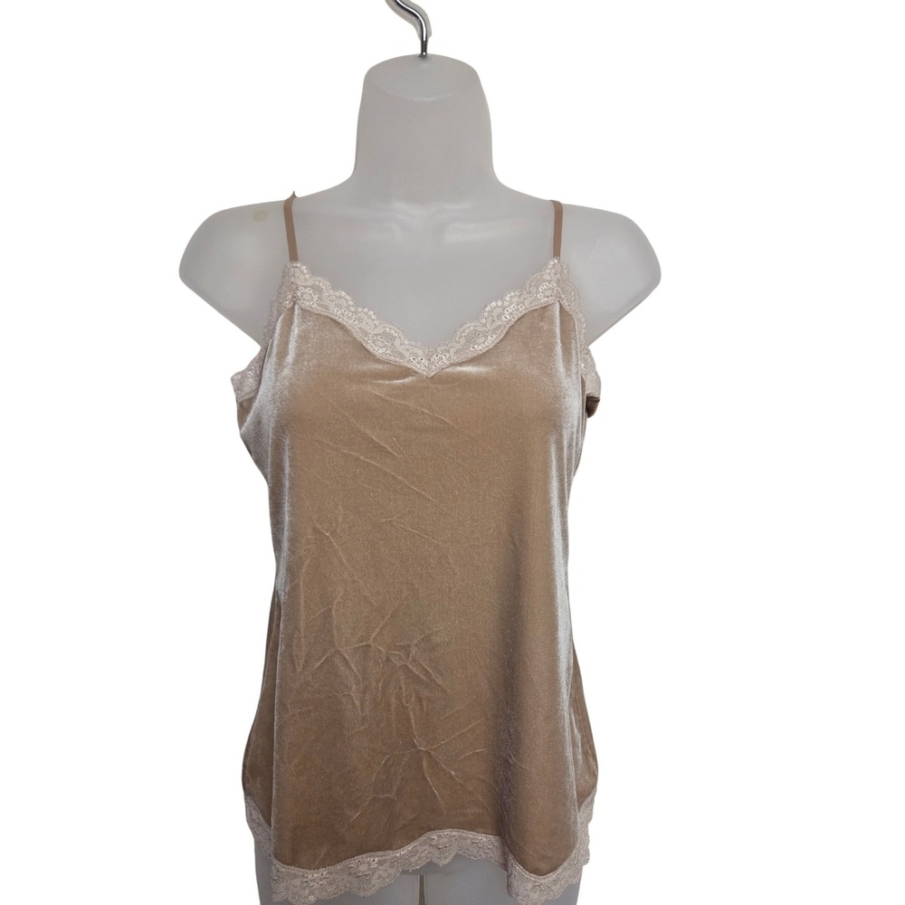 Vintage Y2K Ann Taylor‎ LOFT Velvet Cami Top Lace Trim Sleeveless Blouse Small